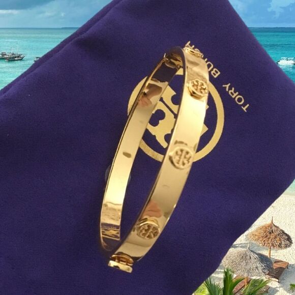 Tory Burch Jewelry - TORY BURCH STUDDED DOUBLE T LOGO BRACELET MILLER STUD HINGE, 7MM